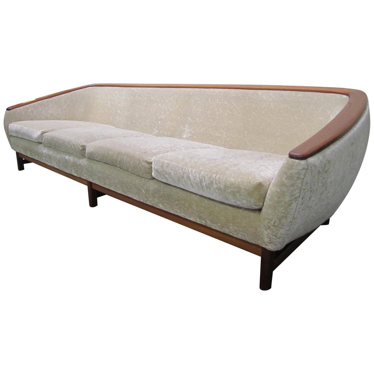 Dazzling R. Huber Curved Back Teak Sofa, Mid-Century Danish Modern