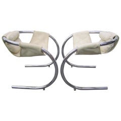 Pair of Mid-Century Modern Chrome Chairs by Bryon Botker for Landes