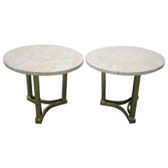 Terrific Pair of Solid Brass and Marble Side End Tables, Mid-Century Modern