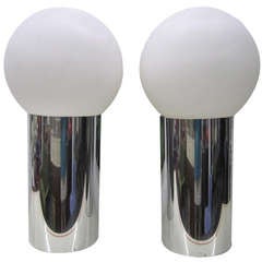 Large Scale Pair of Sonneman Chrome Ball lamps Panton style Mid-century Modern Large Scale Pair of Sonneman Chrome Ball lamps Panton style Mid-century Modern