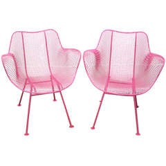 Fun Pair of Pink Woodard Mesh Sculptra Patio Chairs Mid-century Modern 1