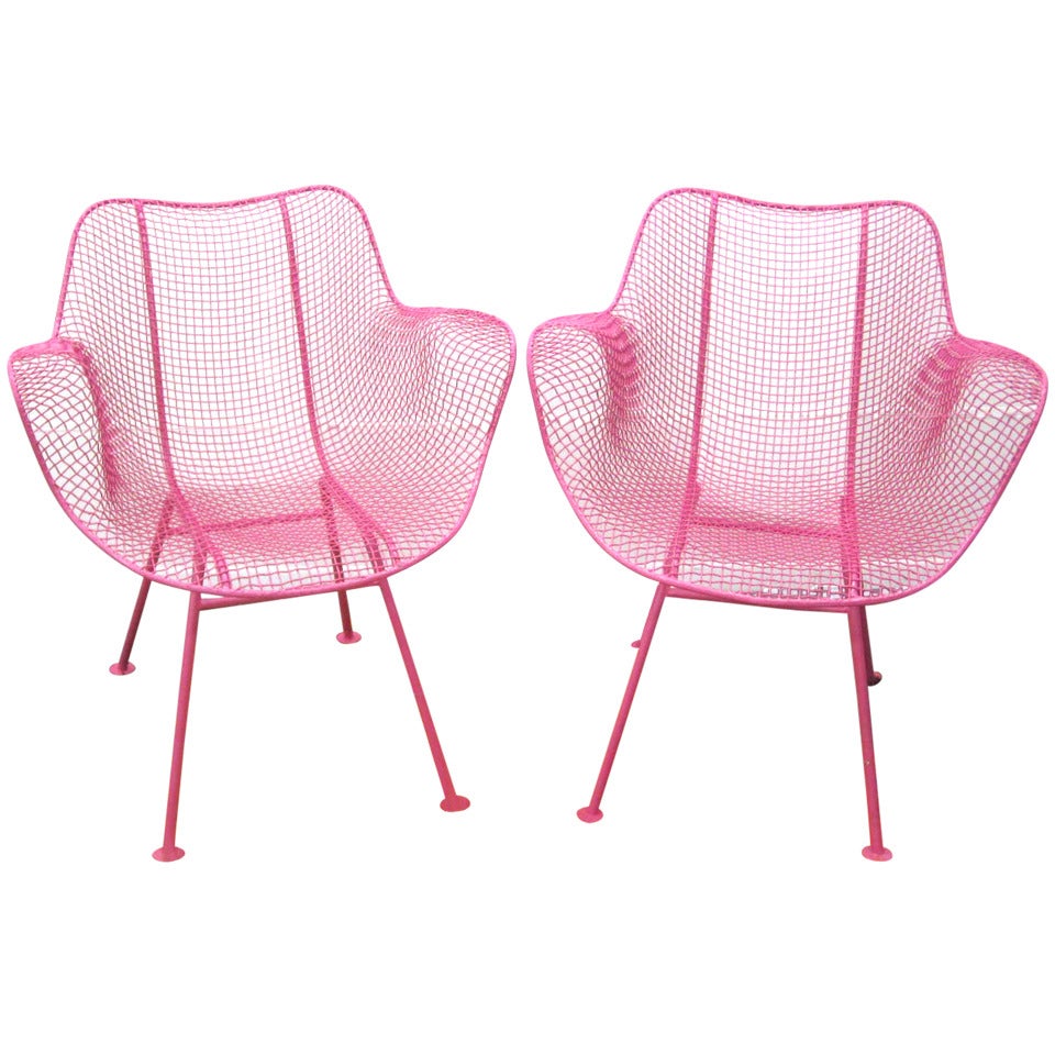 Fun Pair of Pink Woodard Mesh Sculptra Patio Chairs Mid-century Modern