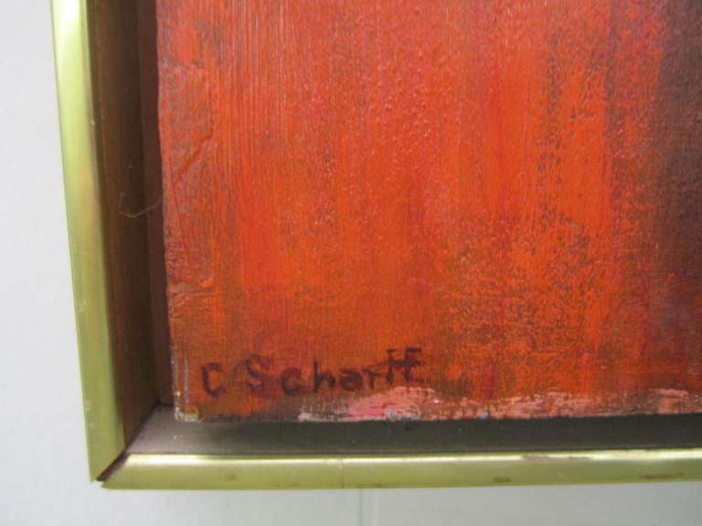 Vibrant abstract acrylic painting on wood by Constance Scharff.  She was one of America who's who of painter in the 60's.  This painting has tons of texture and fantastic use of color.  You will love the size and drama this painting oozes-like the