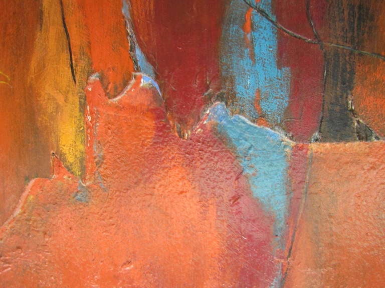 American Gorgeous Abstract Constance Scharff Painting on Wood Mid-century Modern