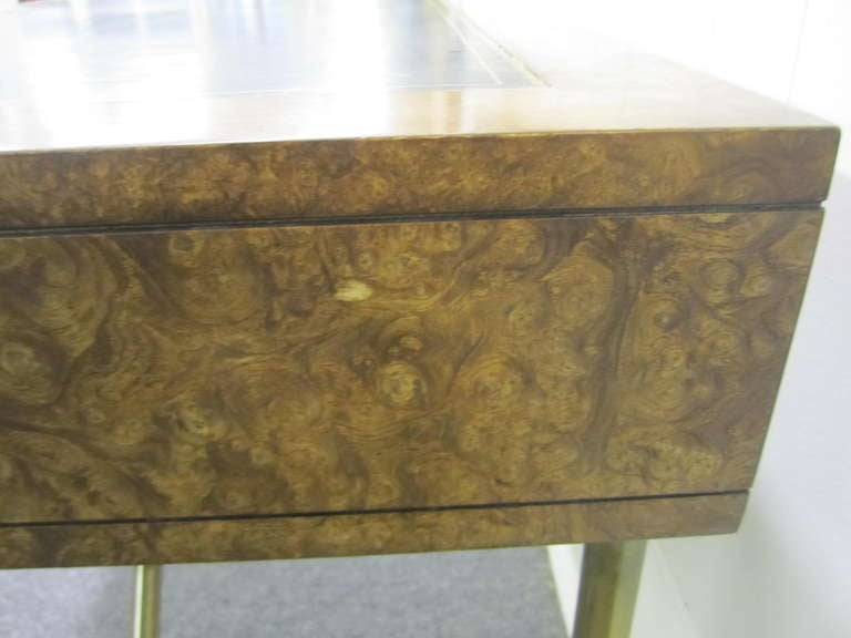 Gorgeous Widdicomb Style Burled Walnut Campaign Desk Faux Bamboo Solid Brass  2