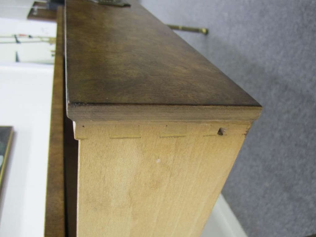 Gorgeous Widdicomb Style Burled Walnut Campaign Desk Faux Bamboo Solid Brass  4