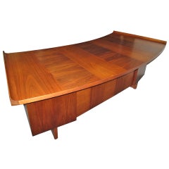 Harvey Probber Curved Top Walnut Desk, Mid-Century Danish Modern