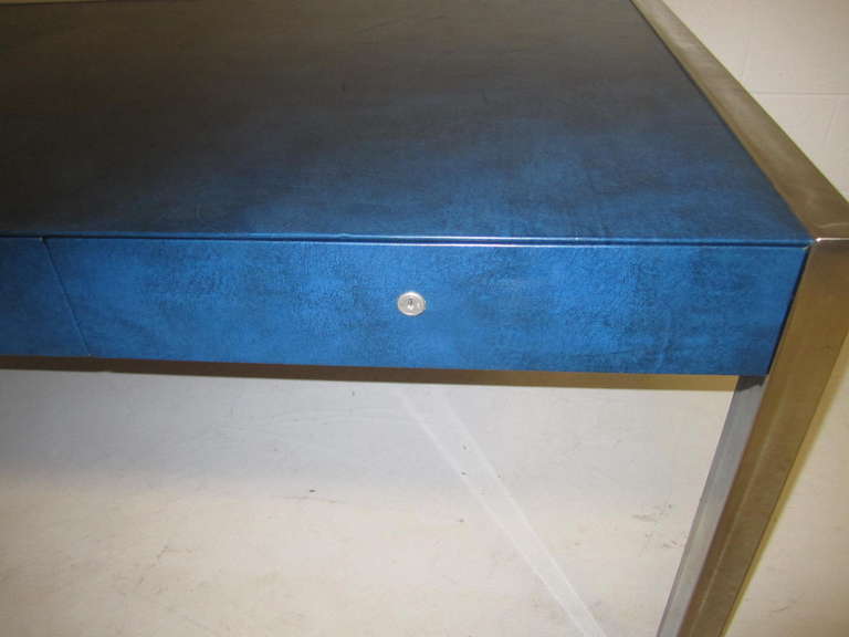 Late 20th Century Fabulous Leon Rosen Pace Collection Chrome and Leather Desk, Mid-Century Modern