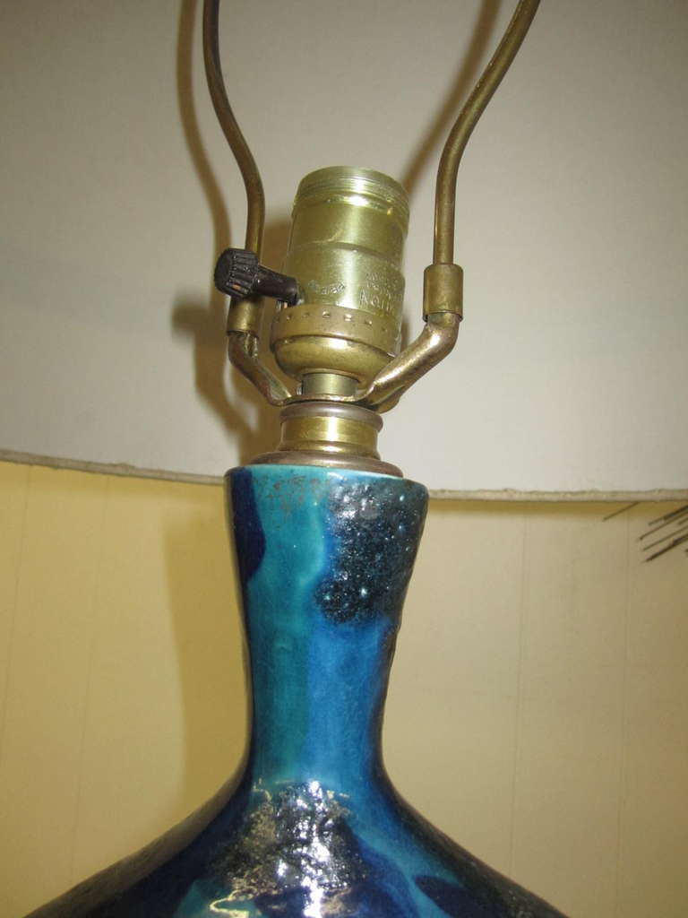 Italian Outstanding Tall Rimini Blue Pottery Lamp Bitossi Raymor Mid-century Modern