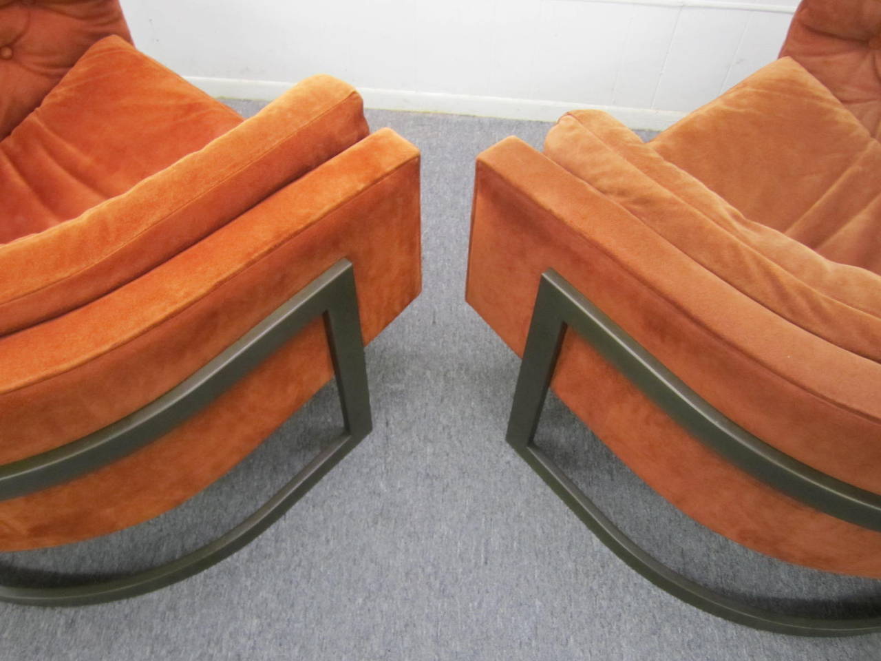 Mid-Century Modern Magnificent Pair of Jules Heumann Bronze Oversized Cantilevered Lounge Chairs