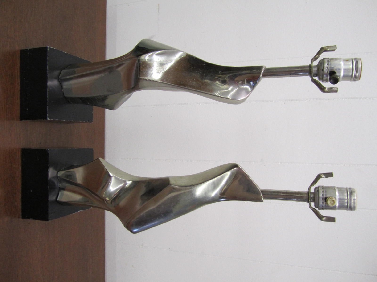 Fantastic Pair of Brutalist Sculptural Chrome Laurel Lamps, Mid-Century Modern 5