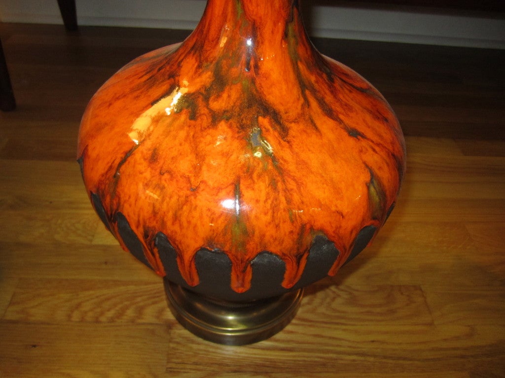 bronze vintage mcm drip glaze lamp danish modern bohemian