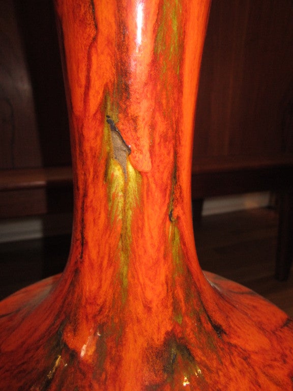 American Pair Of Mid-century Modern Orange Drip Glazed Lamps Danish For Sale