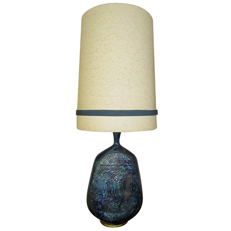 Outstanding Tall Rimini Blue Pottery Lamp Bitossi Raymor Midcentury