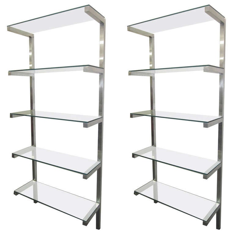 Lovely Pair of Floating Aluminum and Glass Shelves Etagere Mid-century Modern