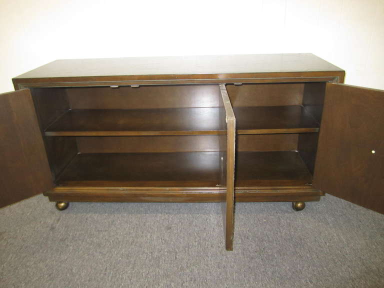 Stunning Pair of Parzinger Style Brass Studded Petite Credenza, Mid-Century For Sale 2