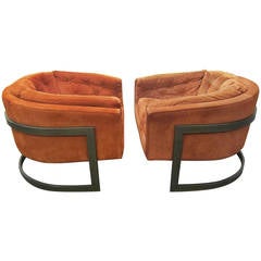 Magnifique paire de chaises longues surdimensionnées en bronze Jules Heumann en porte-à-faux