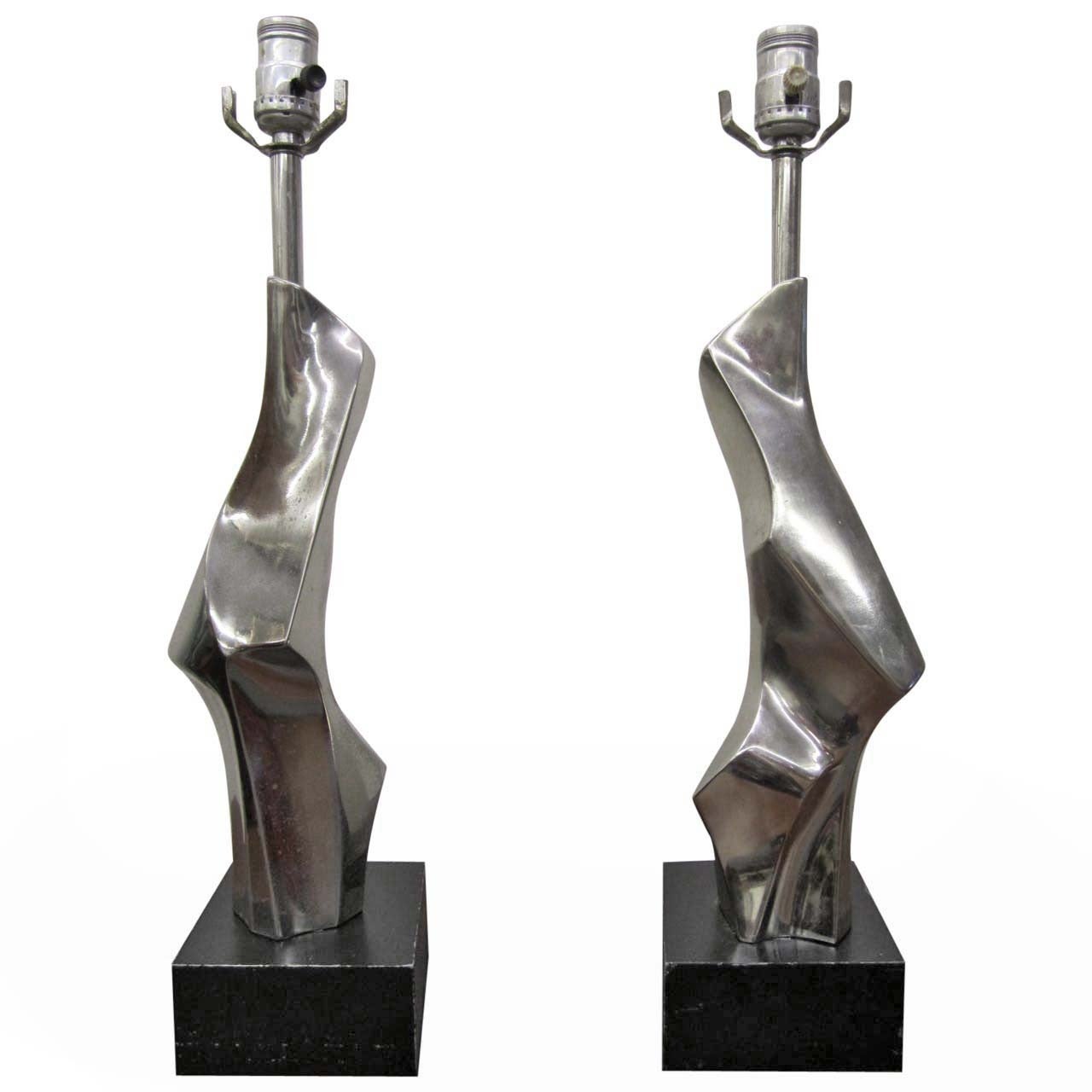 Fantastic Pair of Brutalist Sculptural Chrome Laurel Lamps, Mid-Century Modern