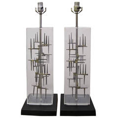 Fantastic Pair of Brutalist Nail Sculptural Laurel Lamps, Mid-Century Modern