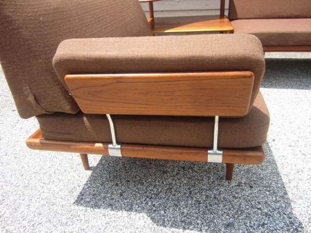 Mid-20th Century Peter Hvidt Danish Modern L-shaped 3 Piece Teak Sofa  Table