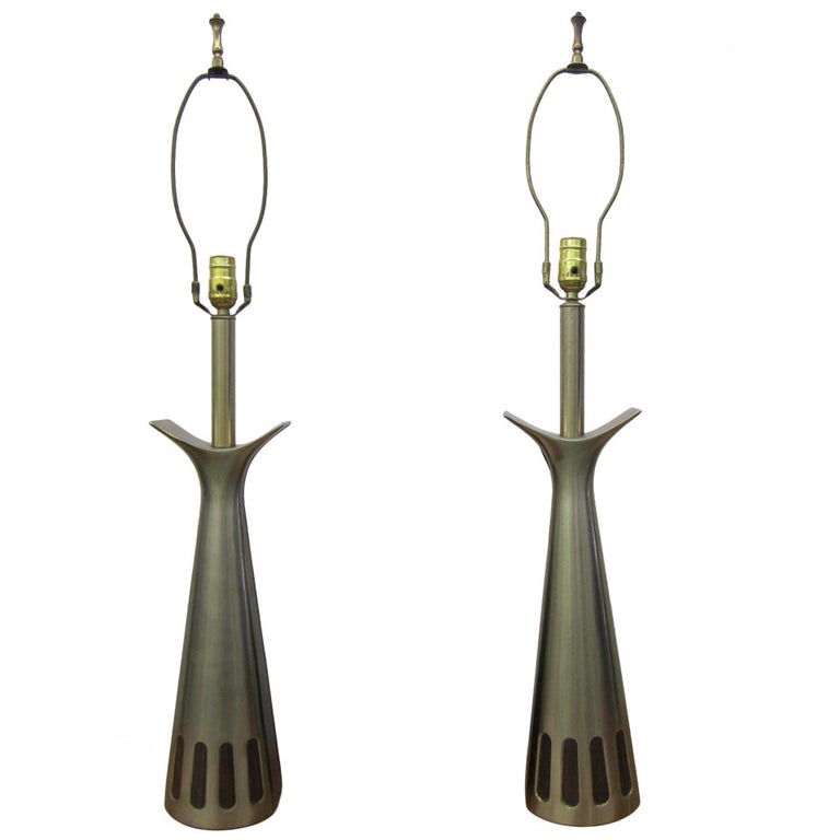 Lovely Pair of Brushed Brass Laurel Lamps Mid-century Danish Modern For Sale