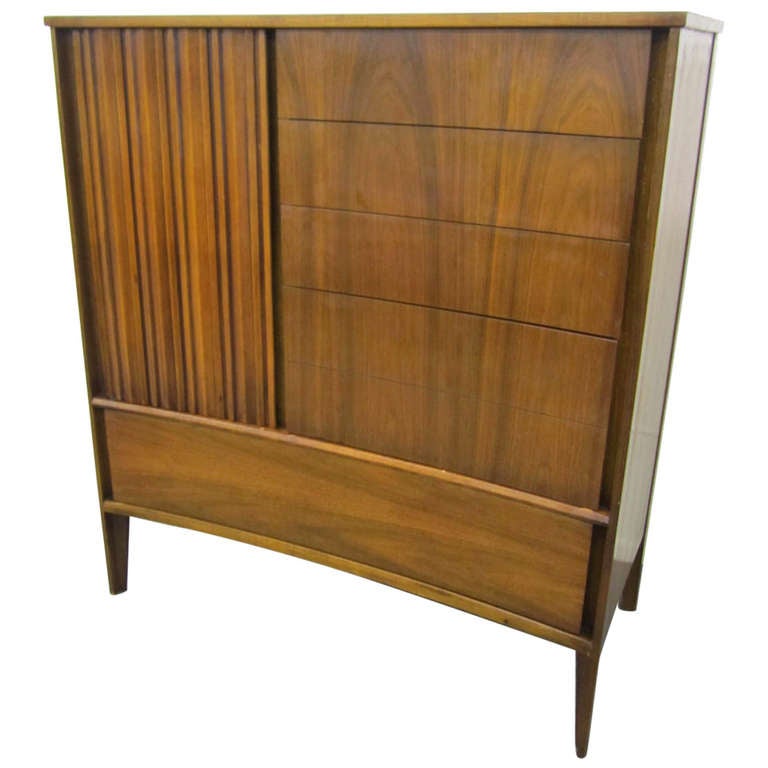 Midcentury Modern Curved Front Tall Dresser Signed Strata Unagusta at