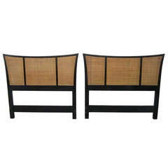 Wonderful Pair Chinoiserie Caned and Ebonized  Harvey Probber Twin Headboards