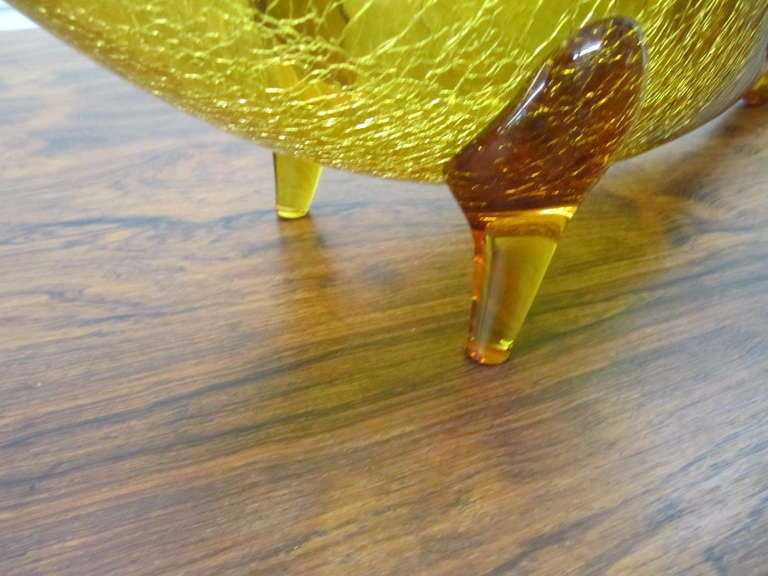 Mid-Century Modern Large Blenko Amber Crackle Fish Vase Mid-century Modern