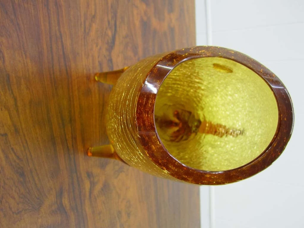 American Large Blenko Amber Crackle Fish Vase Mid-century Modern