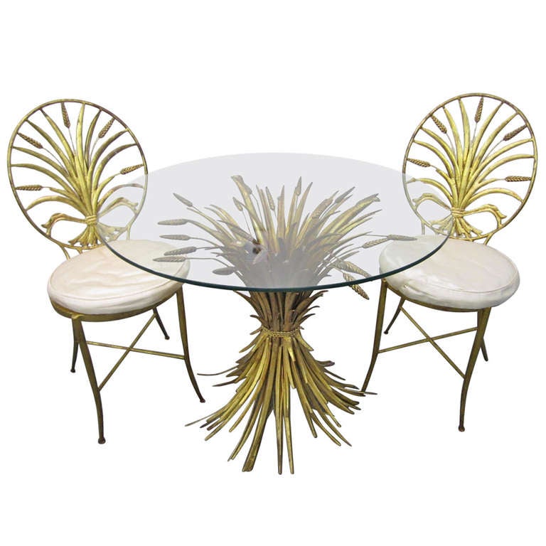 1960's Italian Gold Leaf Sheaf Of Wheat Chairs and Table by S. Salvadori