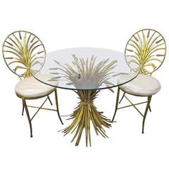 Vintage 1960's Italian Gold Leaf Sheaf Of Wheat Chairs and Table by S. Salvadori