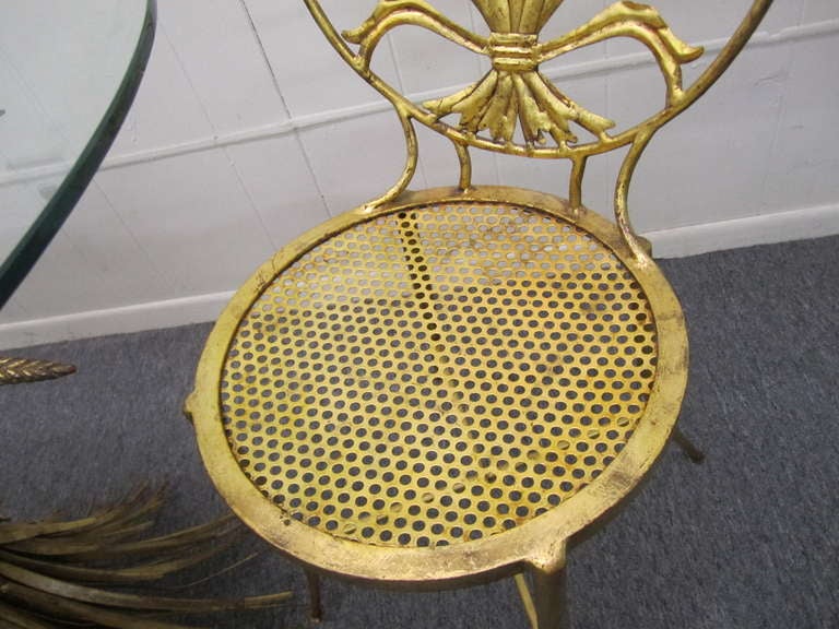 Milieu du XXe siècle Chaises et table italiennes des années 1960 en forme de feuille d'or en forme de gerbe de blé par S. Salvadori en vente