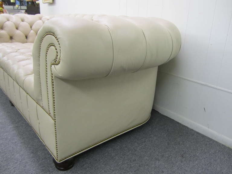 Mid-Century Modern Fabulous Putty Colored Leather Chesterfield Sofa Mid-century Modern For Sale