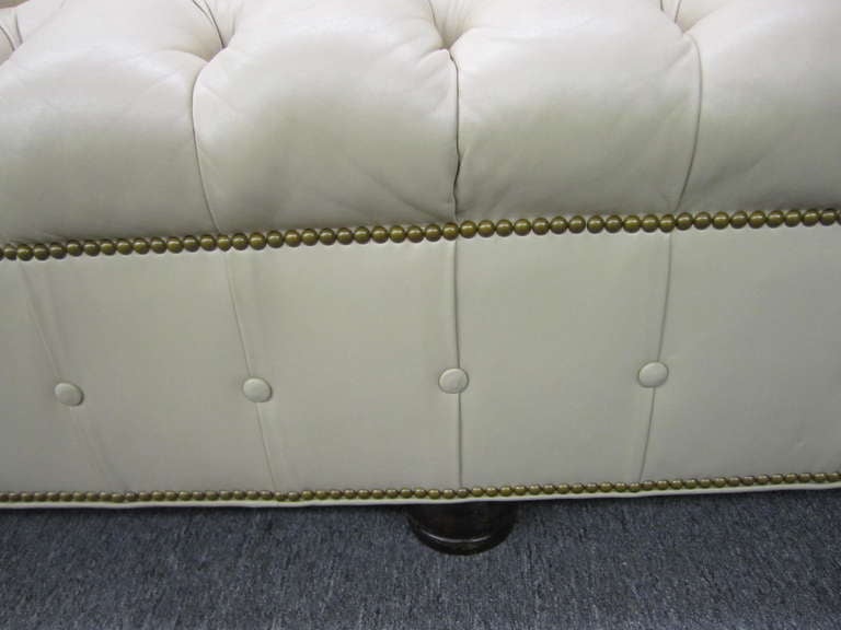 Unknown Fabulous Putty Colored Leather Chesterfield Sofa Mid-century Modern For Sale