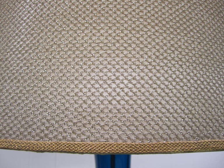 Huge Blue Blenko Lamp with Original Gold Mesh Shade Mid-century Modern 1