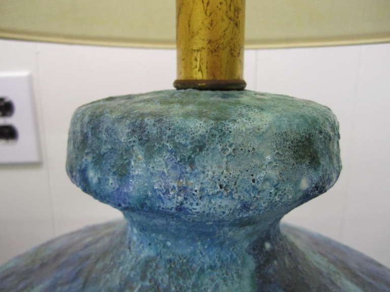Mid-Century Modern Lovely Pair of Turquoise Lava Glazed Lamps Mid-century Modern For Sale
