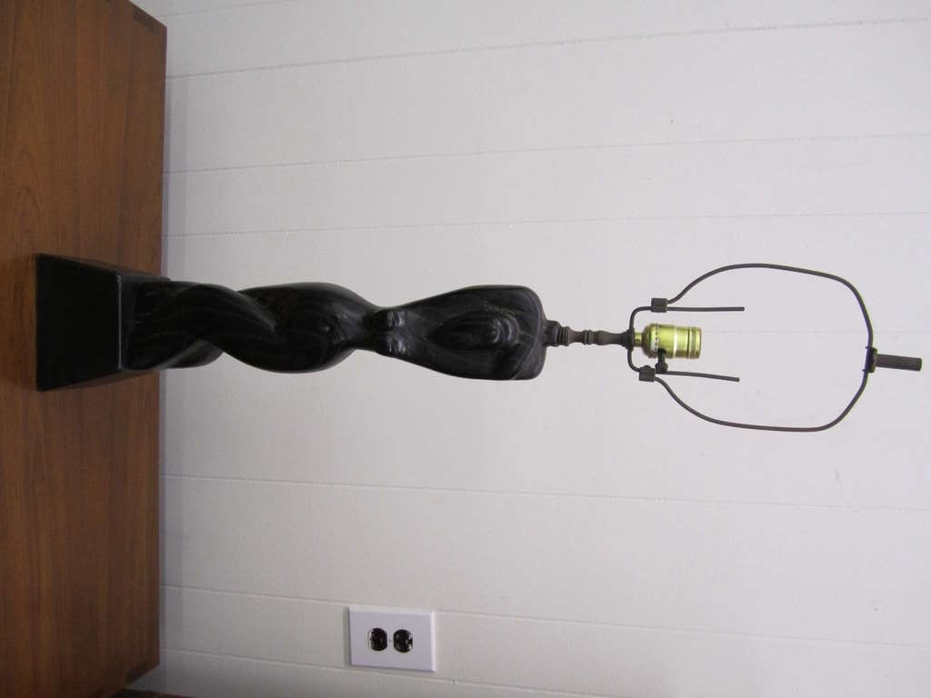 Amazing black cerused nude sculptural Heifetz lamp.  This piece is in very nice vintage condition well sculpted in a unique modern style.  I love her huge buns.