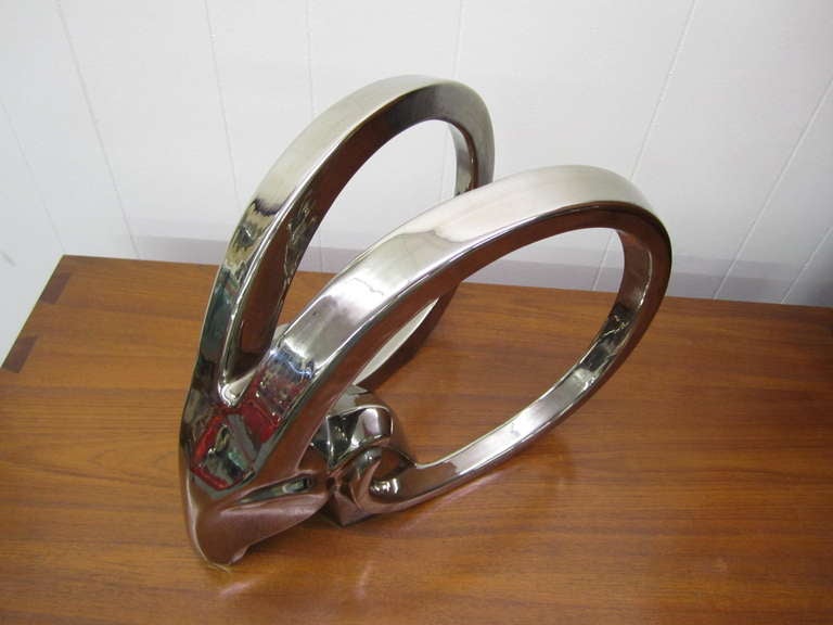 Stylized Antelope Head, Ceramic painted with special Metallized Silver High Gloss Paint.