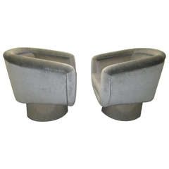 Magnificent Pair of Swivel Tub Chairs by Leon Rosen for Pace Chrome Base
