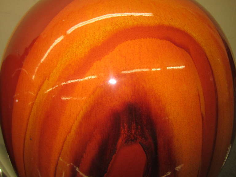 American Huge Pair of Danish, Mid-Century Modern, Bulbous Orange Drip Glaze Lamps 