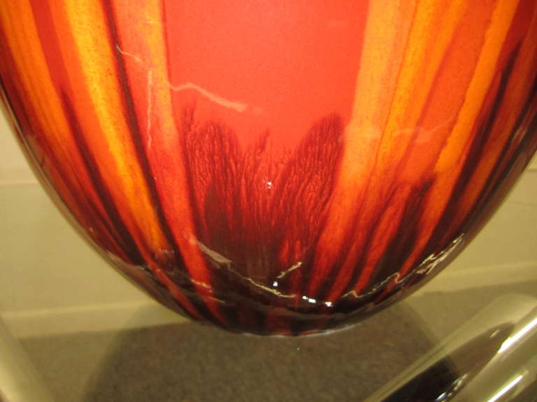 Huge Pair of Danish, Mid-Century Modern, Bulbous Orange Drip Glaze Lamps  In Good Condition In Pemberton, NJ