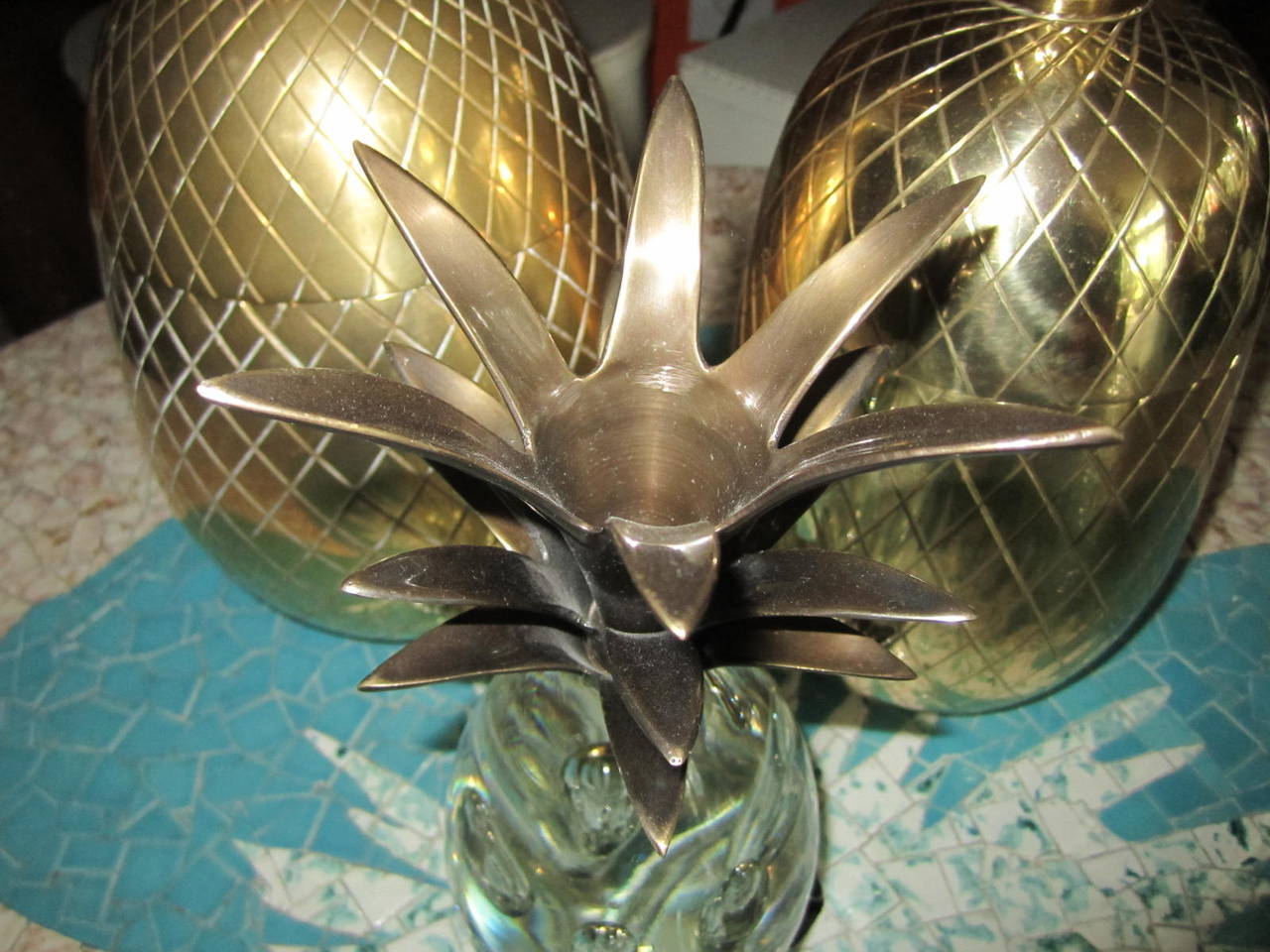 Set of Three Brass Pineapples Ice Bucket or Trinket Boxes, Mid-Century Modern For Sale 1