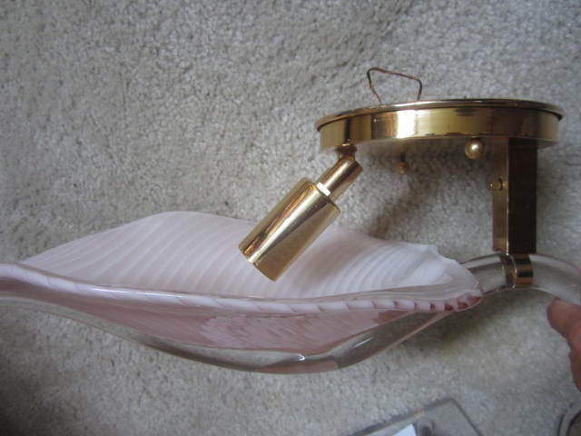 Italian Pair Of Gorgeous Pink Murano Camer Glass Calla Lily Sconces