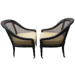 Lovely Pair of Widdicomb Caned Scoop Chairs Hollywood Regency