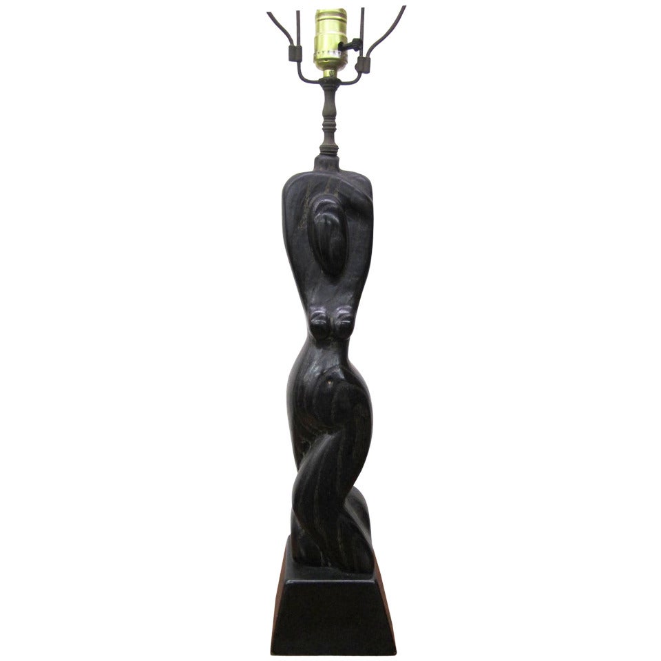 Amazing Nude Lady Sculptural Black Cerused Lamp Heifetz Mid-Century Modern