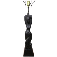 Vintage Amazing Nude Lady Sculptural Black Cerused Lamp Heifetz Mid-Century Modern