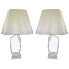 Stunning Pair of Mid-Century Modern, Faceted Lucite Lamps Signed by Van Teal