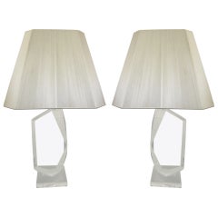 Vintage Stunning Pair of Mid-Century Modern, Faceted Lucite Lamps Signed by Van Teal