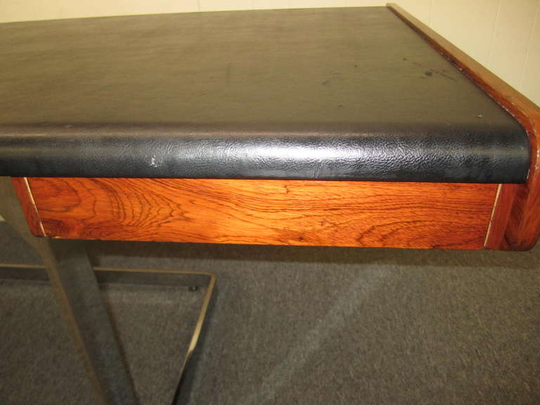 Rosewood Sleek Ste-Marie and Laurent Mid-Century Modern, Chrome Leather Desk 