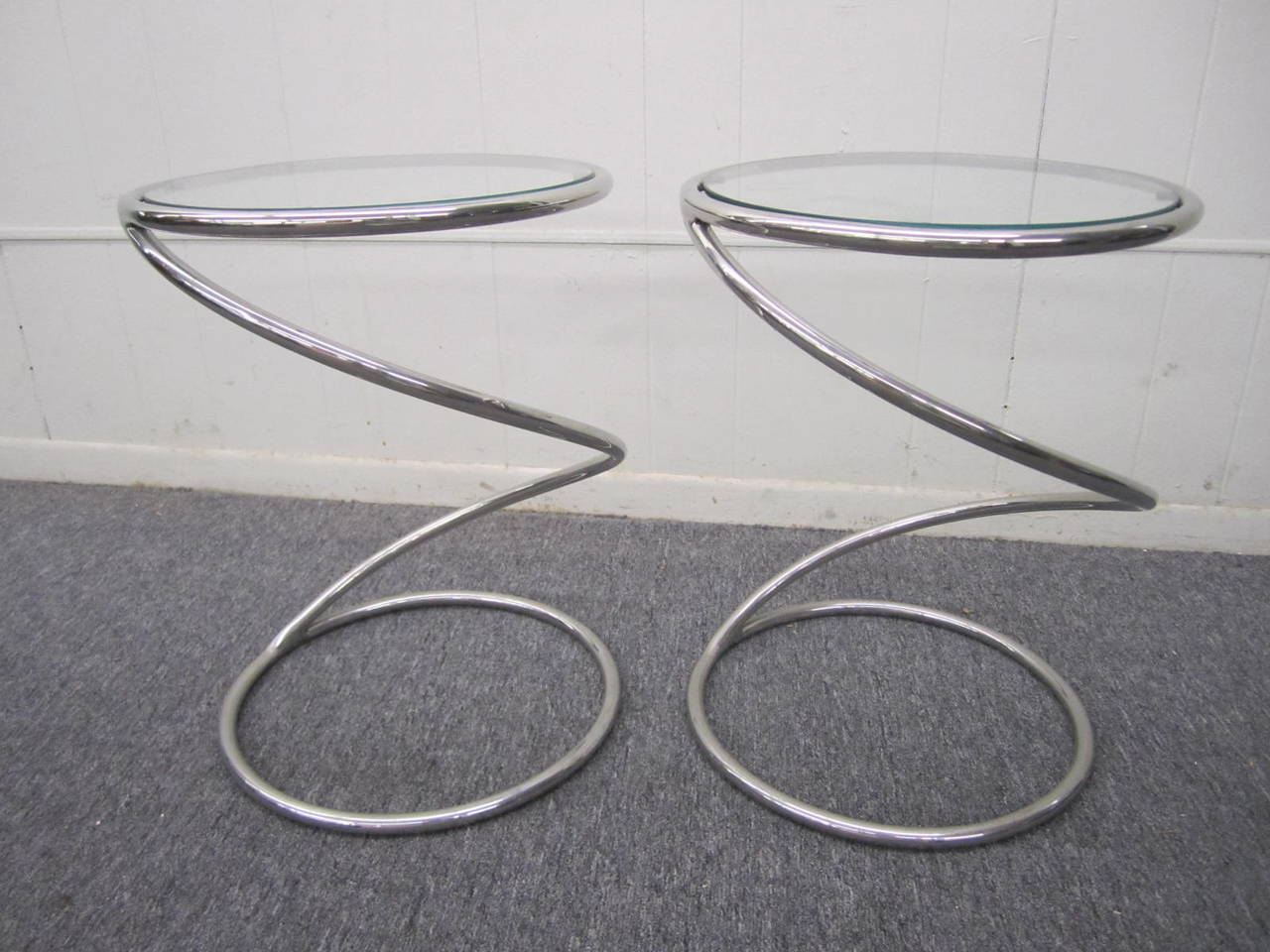 Stunning Pair of Chrome Pace Collection Spring Side Tables, Mid-Century Modern For Sale 2